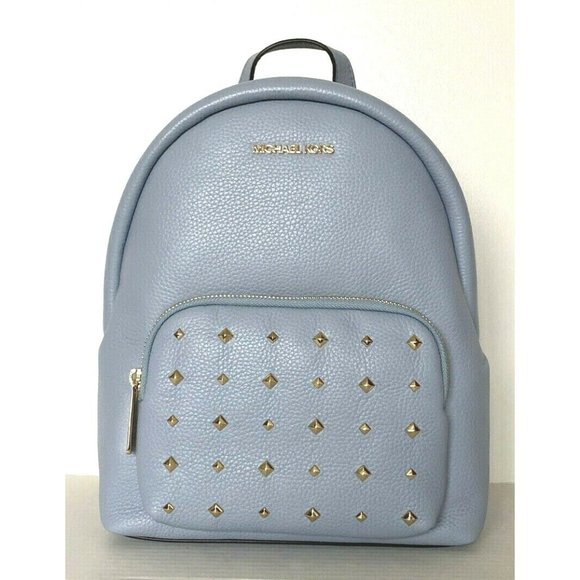 New Michael Kors Erin Medium Backpack Pebble Leather Pale Blue Studs - Picture 1 of 6